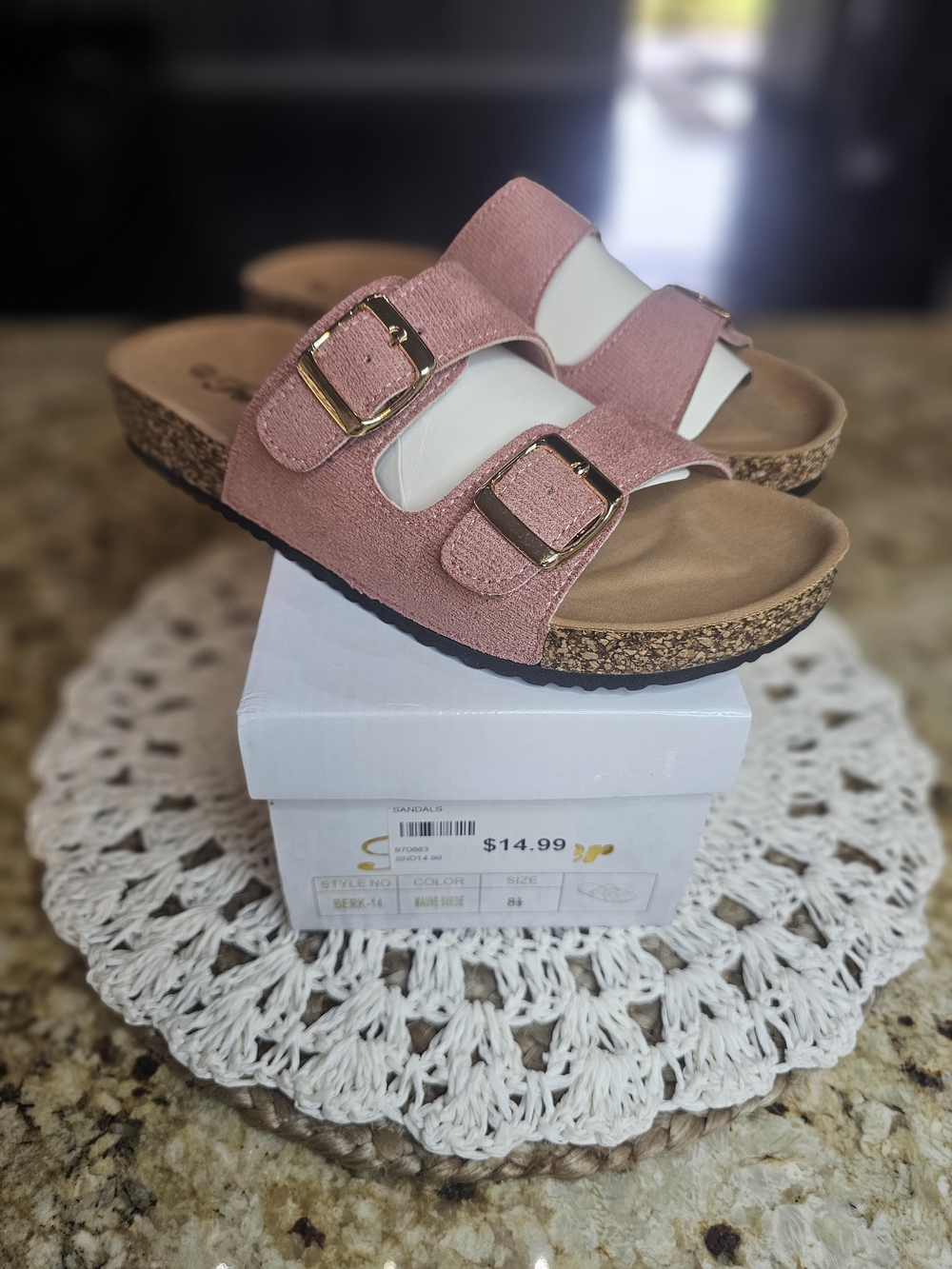 NEW ROSE Pink Double-Buckle Cork Footbed Sandals